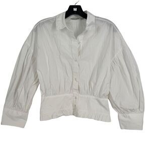 Uterque Women's‎ White  Romantic Ruffle Long Sleeve Blouse Top Button Down Small
